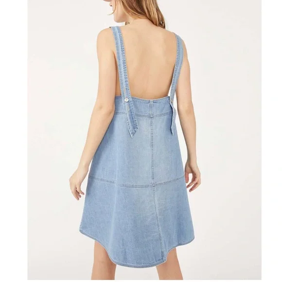 FREE PEOPLE Blue Bloom Pocket Full of Sunshine Denim Button-Up Shift Dress M - Picture 7 of 9